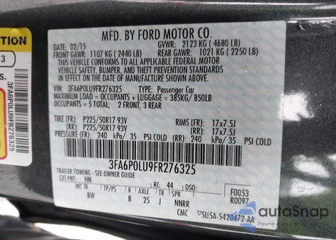2015 Ford Fusion Hybrid Se из США, поврежденный, VIN 3FA6P0LU9FR276325